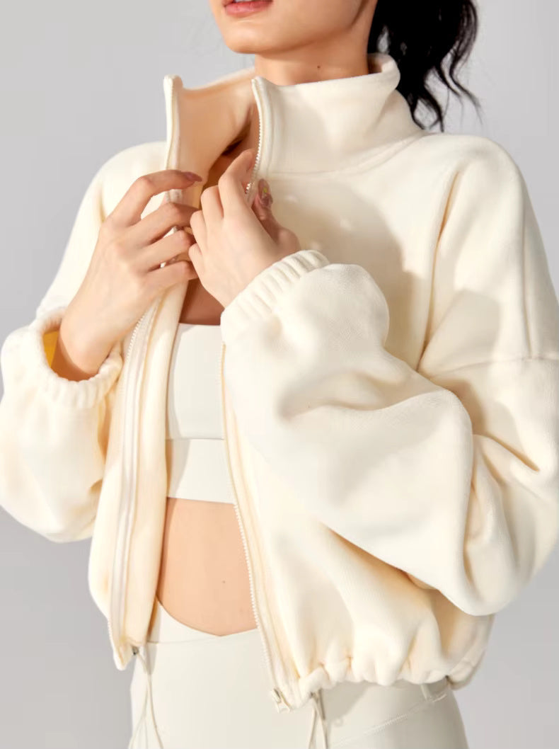 Winter-Sport Cropped Oversized Fleece-Jacke