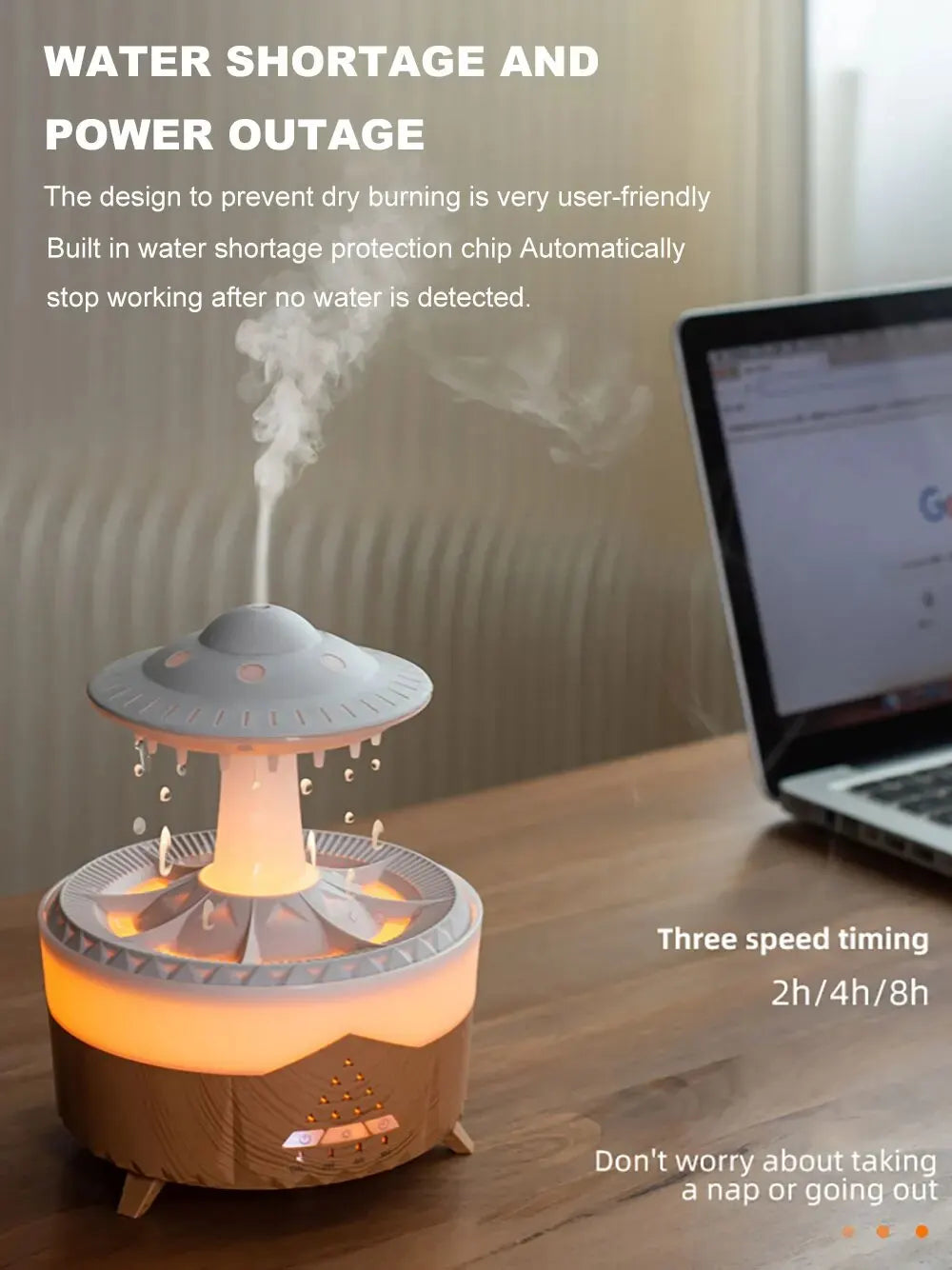 Humidificateur d’air UFO Mia – Expérience d’aromathérapie brumeuse avec gouttes de pluie