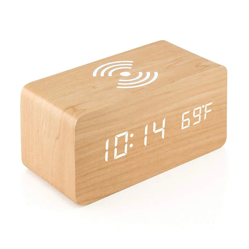 EcoTime – Reloj despertador LED de madera con indicador de temperatura