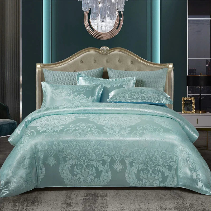 Wostar Copripiumino jacquard in rayon satinato 220x240 Set copripiumino estivo per letto matrimoniale di lusso