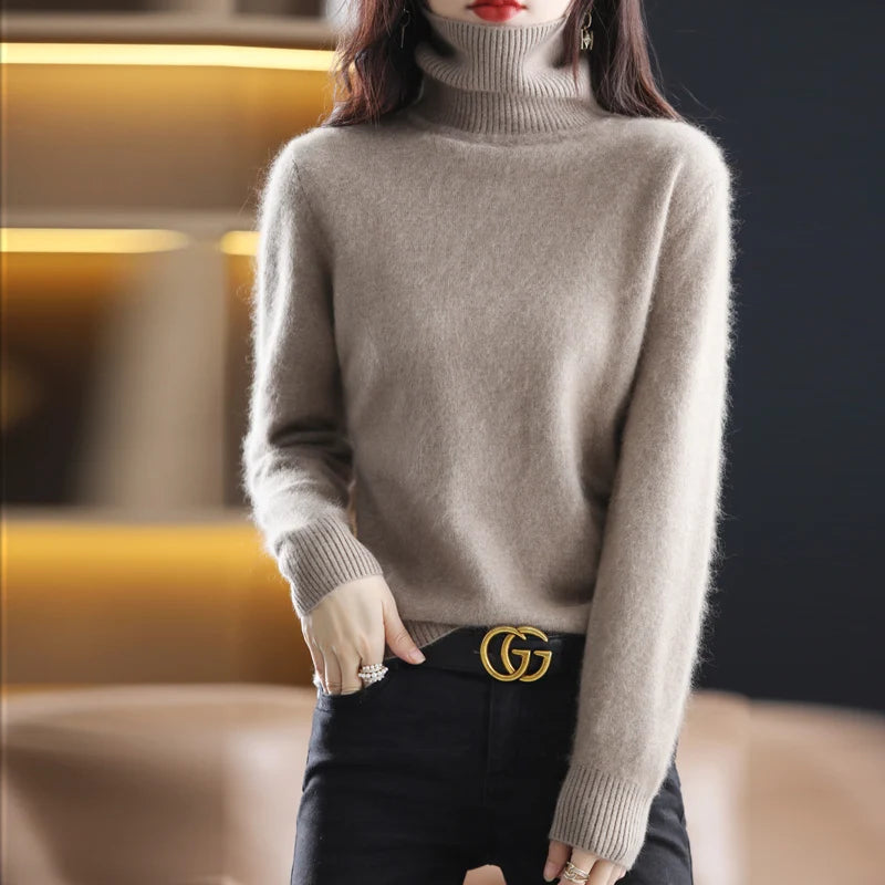 Emma High Neck Pure Mink Cashmere Sweater : 100% wool for Autumn and winter