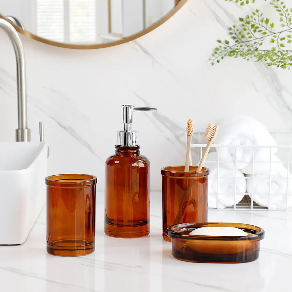 Apothecary Luxe – Elegant Glass Bathroom Set for a Timeless Look