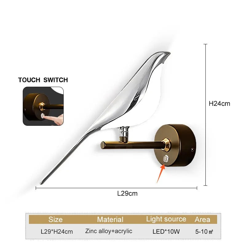 WingSpan - Lâmpada de Parede em Forma de Pássaro 360° Rotativa