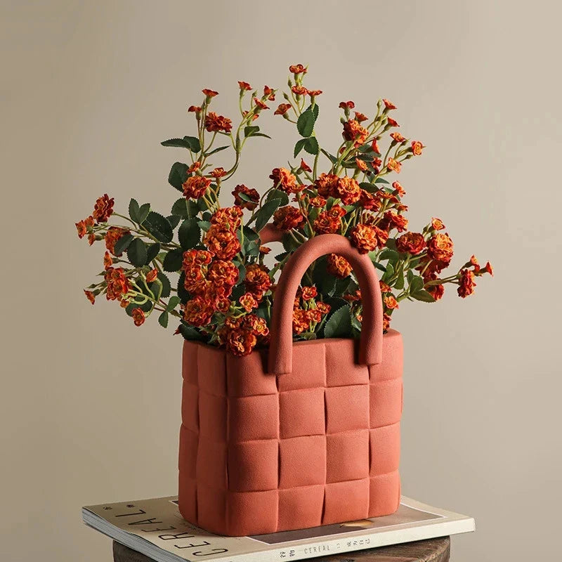 Bolso de cerámica para mujer, jarrón de flores, bolso nórdico de lujo, jarrón, bolso, maceta, adornos, decoración para oficina y sala de estar, decoración del hogar