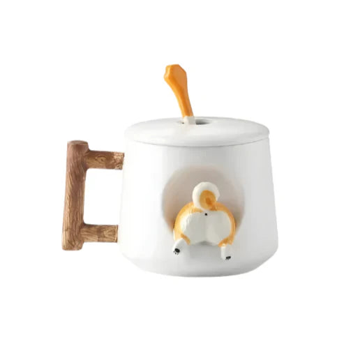 Shiba Inu Ceramic Couple Mug with Spoon and Cover - Charming and Creative Coffee Cup for Tea Lovers - Adorable and Cute