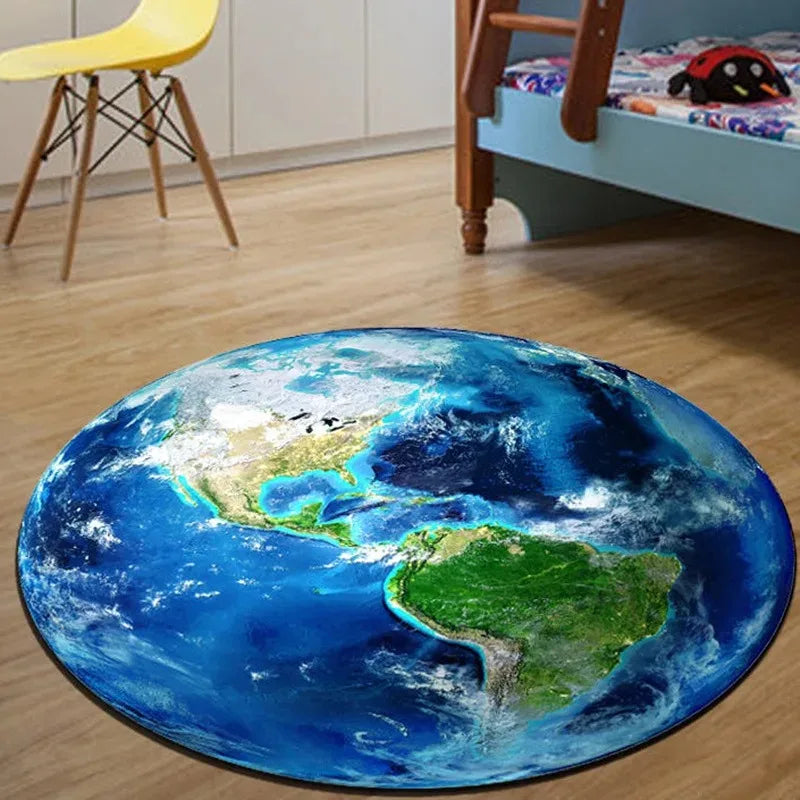 Sara Round Sponge Carpet - Earth & Mars Pattern Anti-Slip Floor Mat