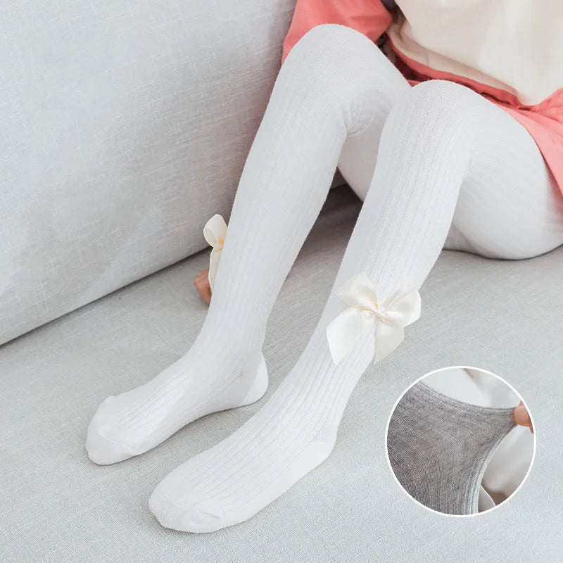 Lila's Princess Collants en coton avec nœud papillon pour enfants – Collants tricotés mignons pour filles