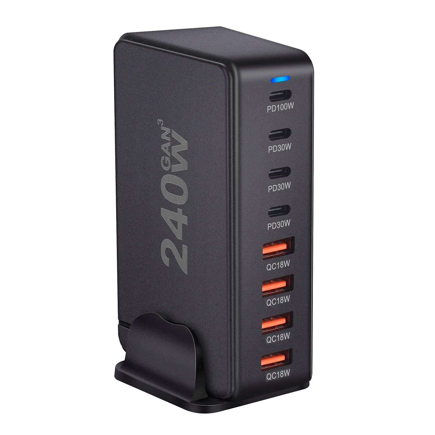 240W Desktop GaN Charger – 8-Port USB Type C PD Quick Charge 3.0 Fast Charging Station for Mobile Devices, Laptops, and More