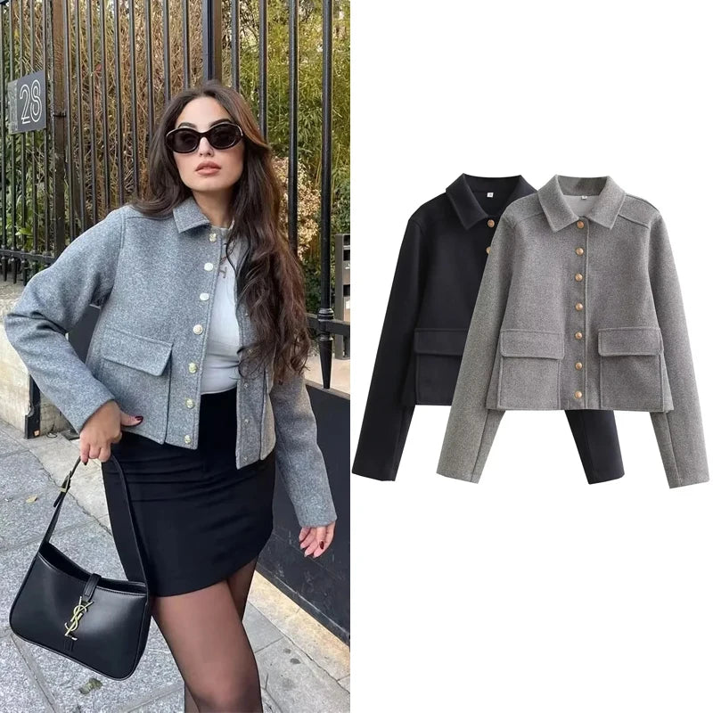 Trude: Wool & Blends Coat Cropped Bomber Jacket - Autumn Coat