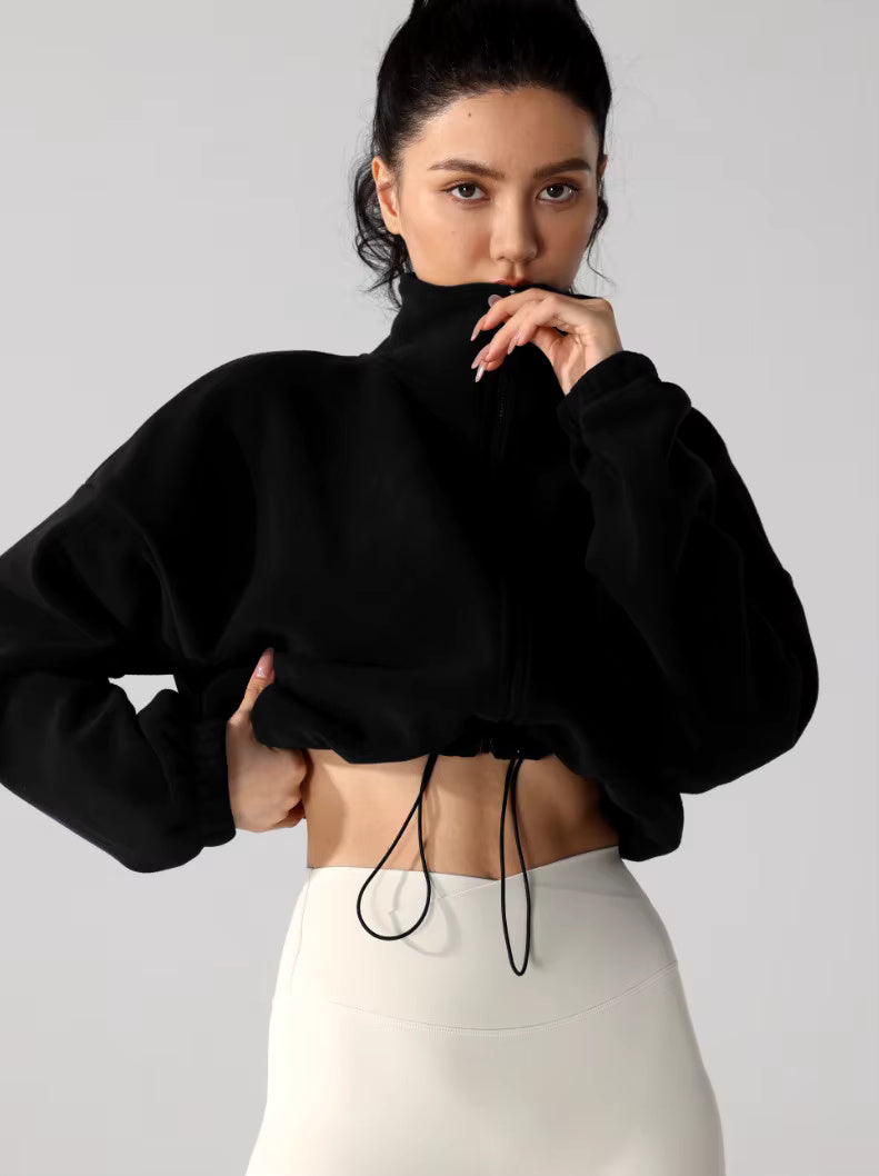 Winter-Sport Cropped Oversized Fleece-Jacke