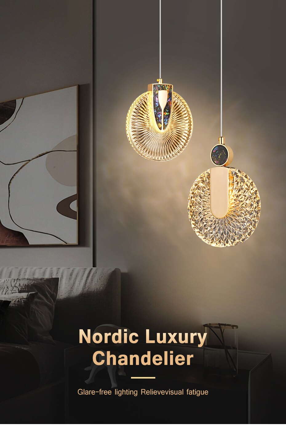 DUN Luxe gouden led-hanglamp ronde kristallen hanglamp