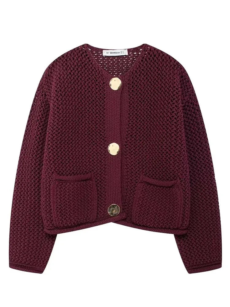 Autumn Grace: Chic stickade koftor för kvinnor - Casual Button-Down Style