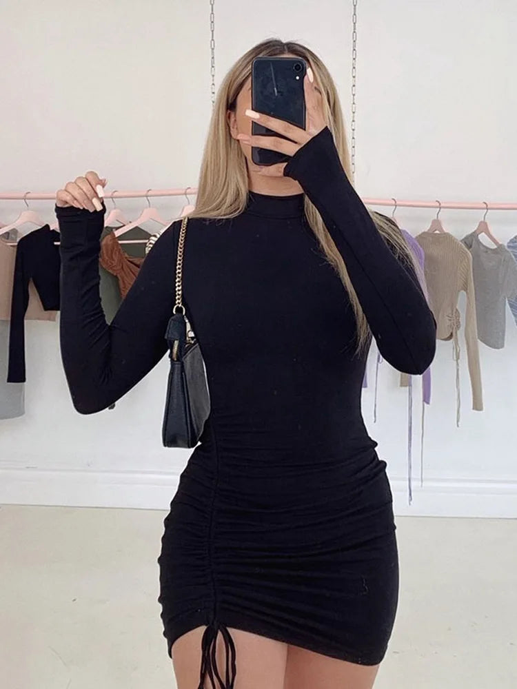 Sara Turtleneck Rynkad Bodycon Mini Klänning