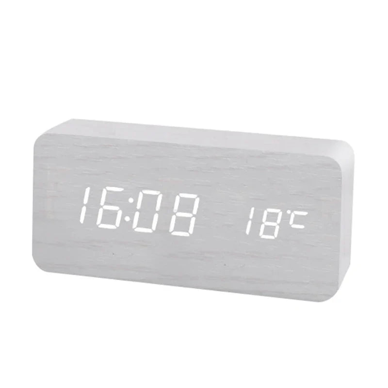 EcoTime – LED Wooden Alarm Clock with Temperature Display