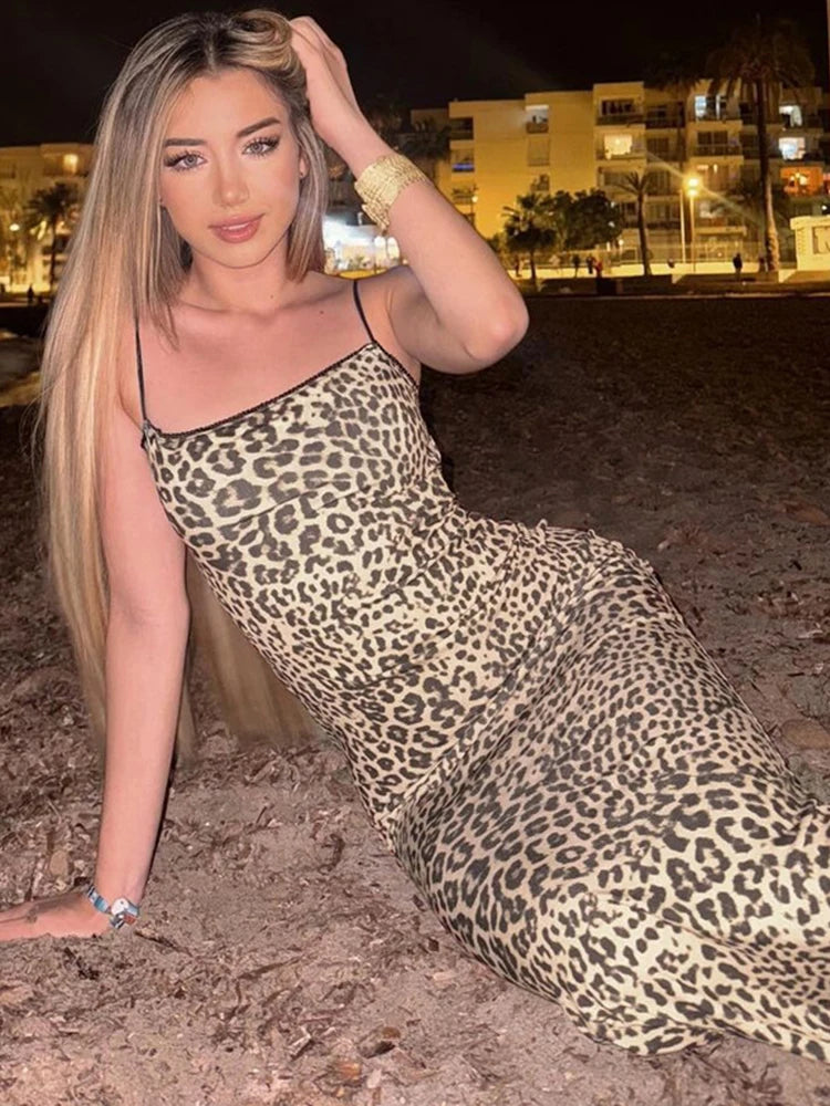 Sara 2024 Luipaardprint Rugloze Bodycon Maxi Jurk - Sexy Zomer Strandfeest Outfit