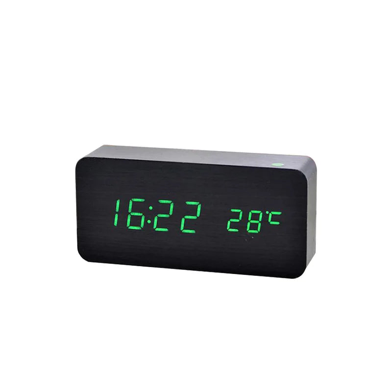 EcoTime – LED Wooden Alarm Clock with Temperature Display