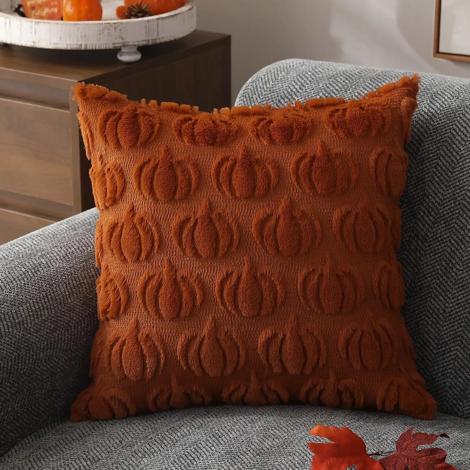 RusticFall - Cushion Cover in Faux Fur for Autumn Sofa