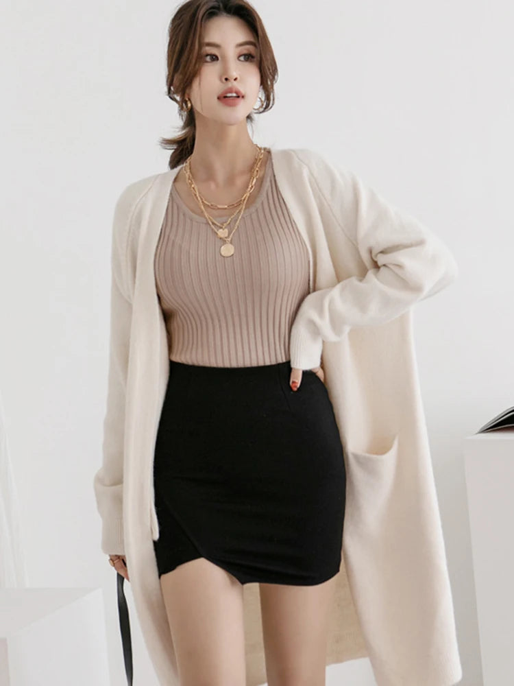 Cardigan confortable à col en V avec poches – Pull tricoté de couleur unie pour femme