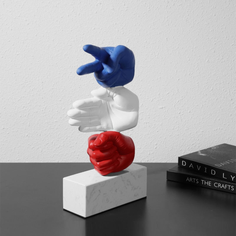 Rock Paper Scissor Designer Handgemaakte sculptuur met verzwaarde standaard