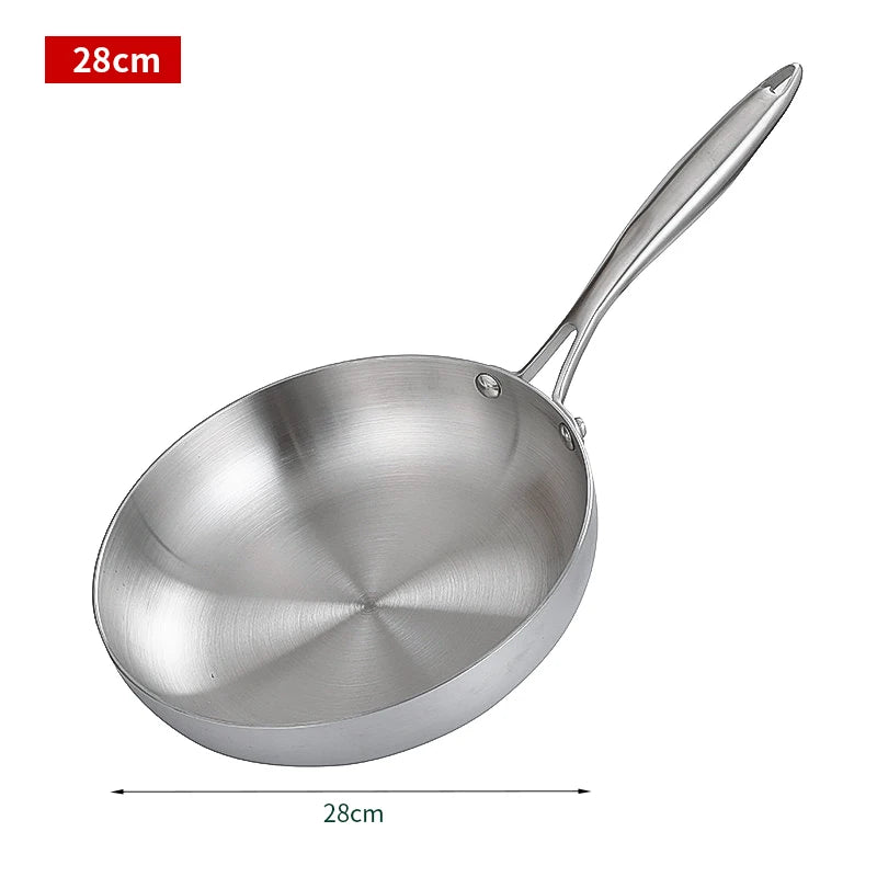 Sartén de acero inoxidable 304 – Utensilios de cocina antiadherentes sin revestimiento para cocinas de gas y cocinas de inducción, 28 cm