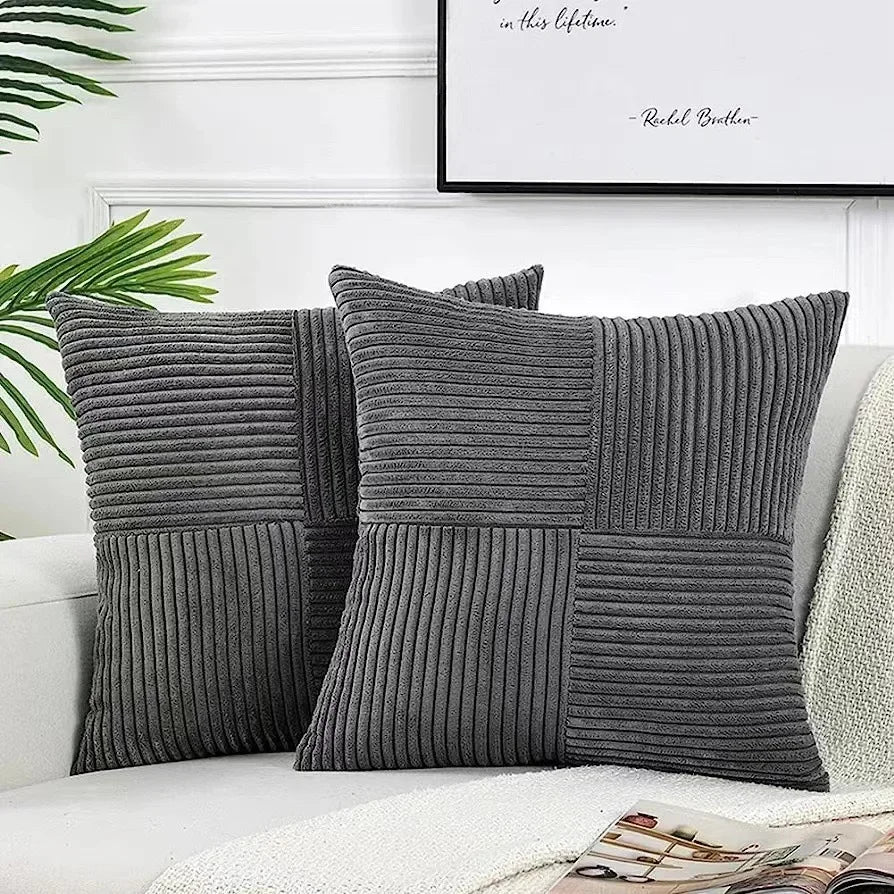 StripeCozy - Housse de coussin en velours côtelé doux pour la décoration intérieure