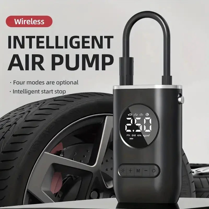 Car Air Pump Portable Mini Electric Tire Inflator – Wireless Handheld Digital Display, Self-Propelled Charging Pump for Tires, Balls & More