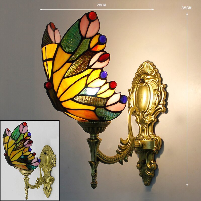 Tiffany glassmaleri stil sommerfugl vegglampe