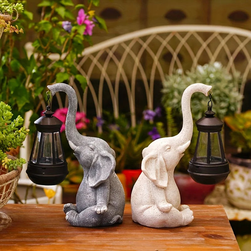 Elefant mit Solarlaterne, Gartenskulptur, Ornament