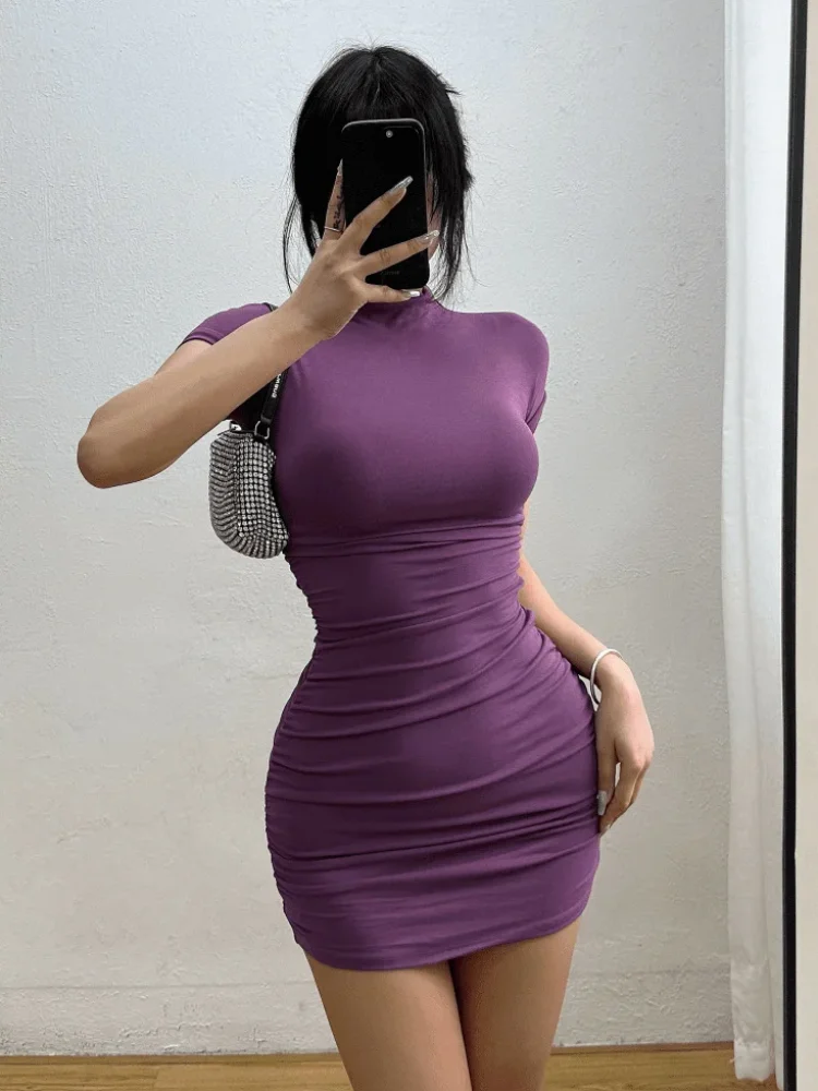 Sara Sexy Hoge Kraag Bodycon Mini Jurk – Slim Fit Feestoutfit