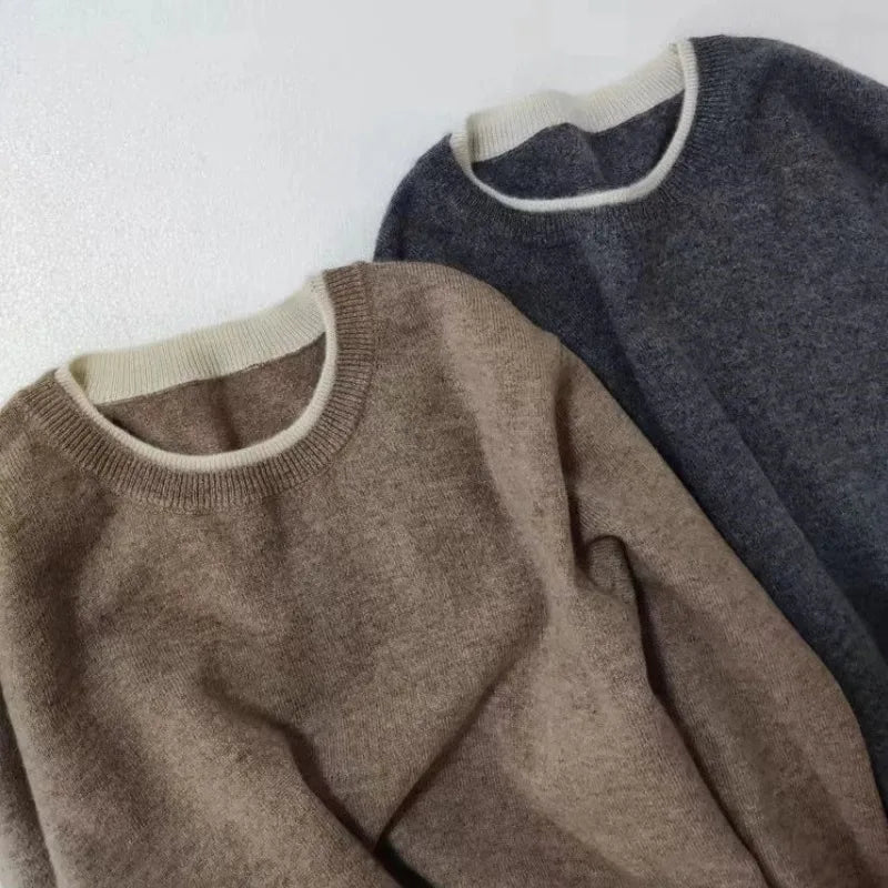 Emperoe Goat Dame Rundhalset Pure Cashmere 100 % sweater – Efterår/vinter Loose-Fit striktrøje