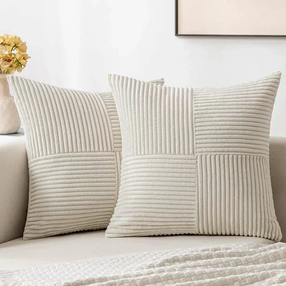 StripeCozy - Housse de coussin en velours côtelé doux pour la décoration intérieure