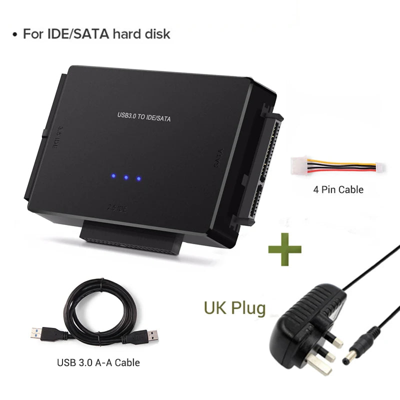 Adattatore SATA/IDE a USB 3.0 – Convertitore disco rigido per HDD SATA/IDE da 2,5/3,5 pollici, SSD, CD/DVD-ROM, supporta fino a 6 TB per PC e Mac