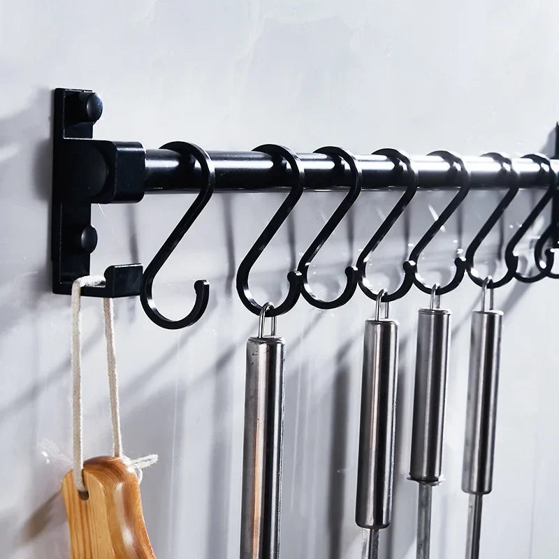 Sara’s Matt Black Kitchen Hook Rack – Space-Saving Kitchenware Organizer with Durable Aluminum Design