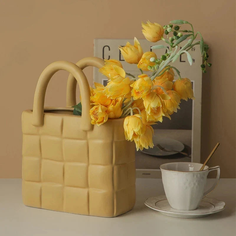 Keramik Frauen Tasche Blumen Vase Nordic Luxus Tasche Vase Handtasche Blumentopf Ornamente Büro Wohnzimmer Dekoration Wohnkultur