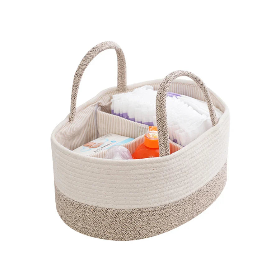 Multifunctional Cotton Nappy Caddy Storage Basket with Handles & Removable Compartments