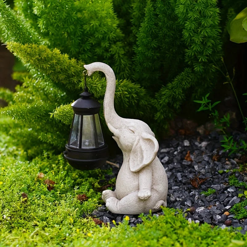 Elefant mit Solarlaterne, Gartenskulptur, Ornament