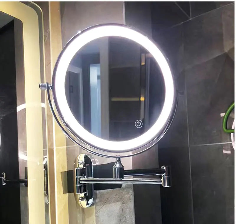 Miroir grossissant LED rechargeable noir pour maquillage et salle de bain