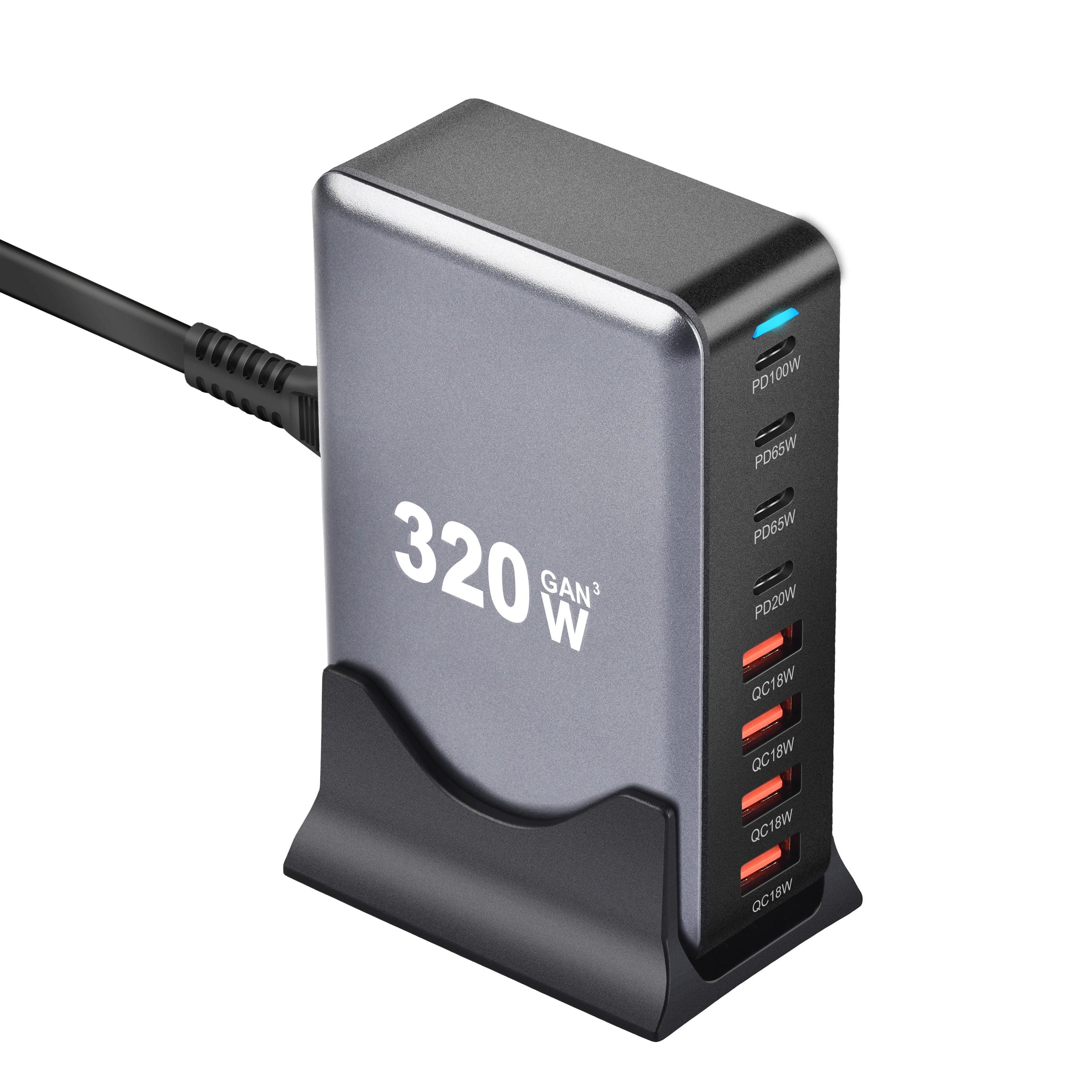 320W GaN USB-C Fast Charger – 8-Port Desktop PD & Quick Charge 3.0 for iPhone 15/14, Samsung, and More