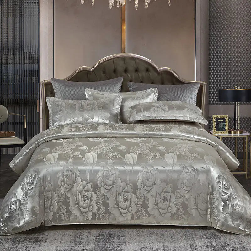 Wostar Copripiumino jacquard in rayon satinato 220x240 Set copripiumino estivo per letto matrimoniale di lusso