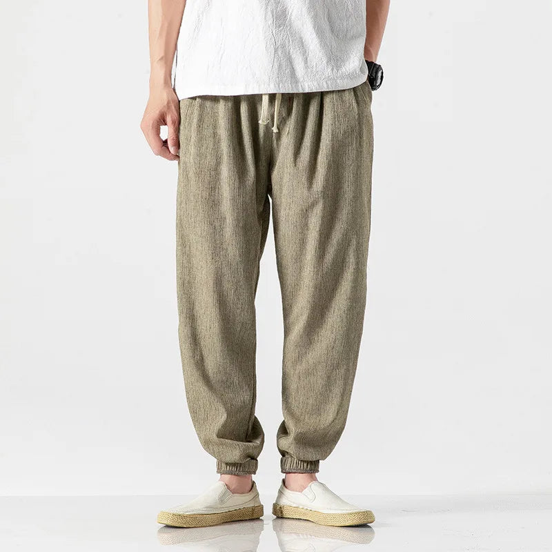 Pantalones Harem de Algodón y Lino para Hombre