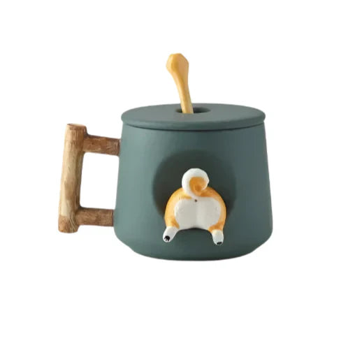 Shiba Inu Ceramic Couple Mug with Spoon and Cover - Charming and Creative Coffee Cup for Tea Lovers - Adorable and Cute