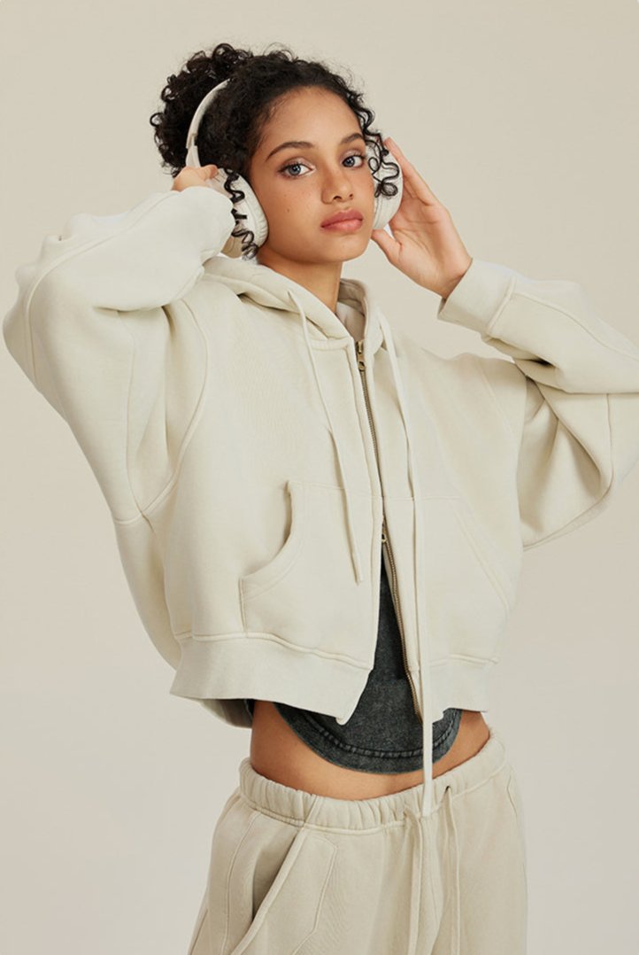 Gewaschenes Vintage Cropped Zip Hoodie