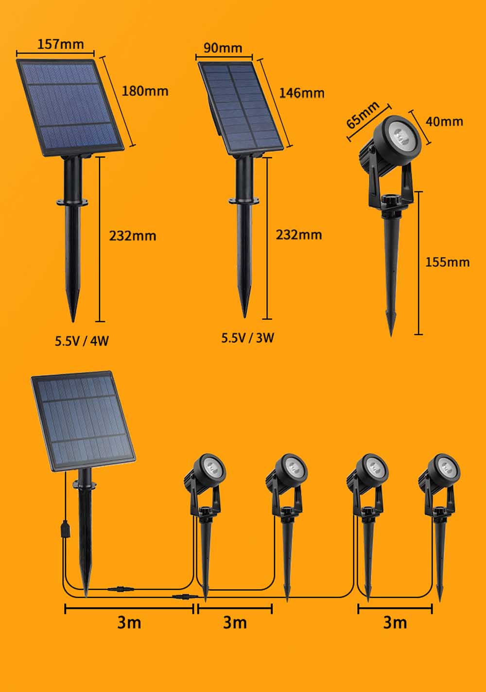 Aurinkovalaisin vedenpitävä IP65 aurinkoenergialla toimiva LED