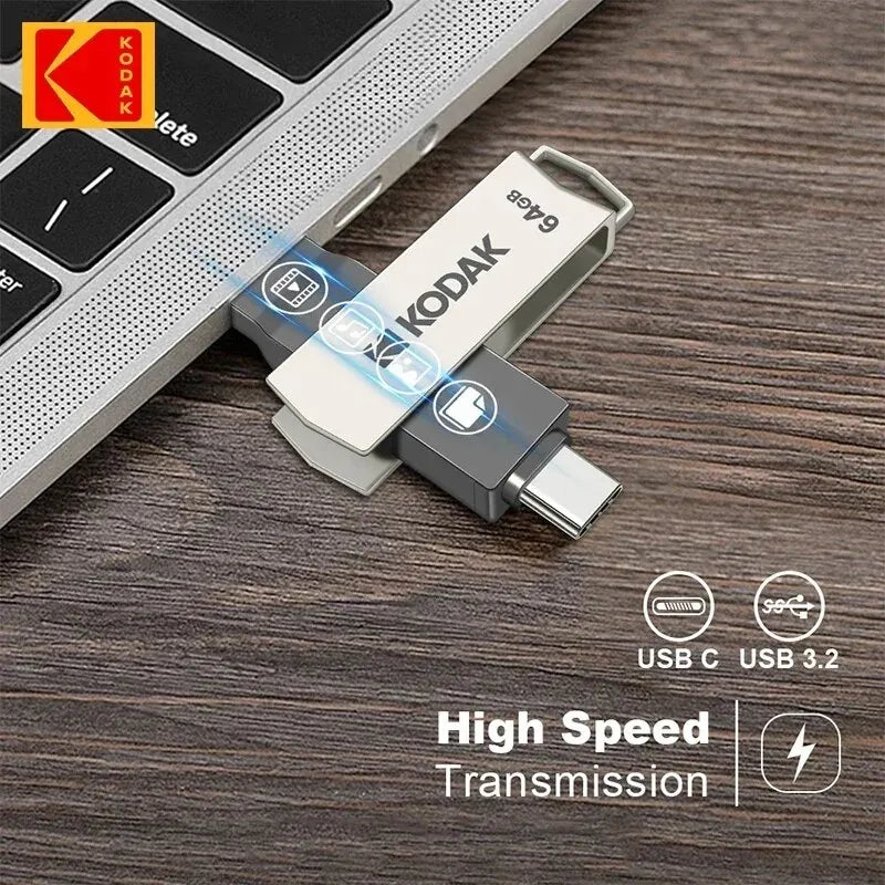 KODAK USB 3.2 Type-C Flash Drive | 32GB, 128GB, 256GB | High-Speed Dual Memory Stick for Smartphone & Laptop