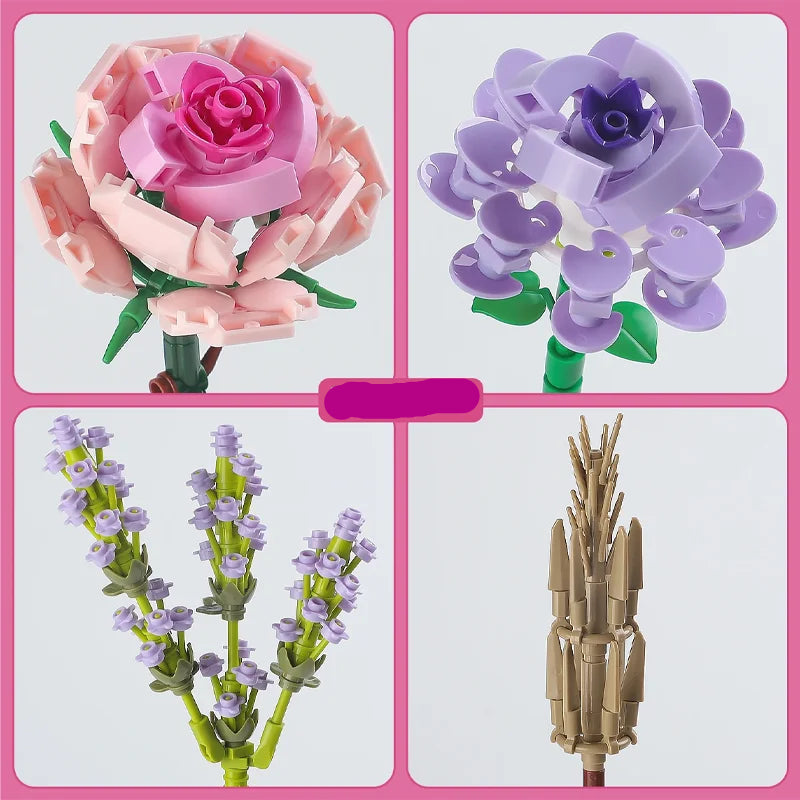 Sara's Mini Rose Lavender Flower Building Blocks Kit – Creative Home Decor & Gift Idea