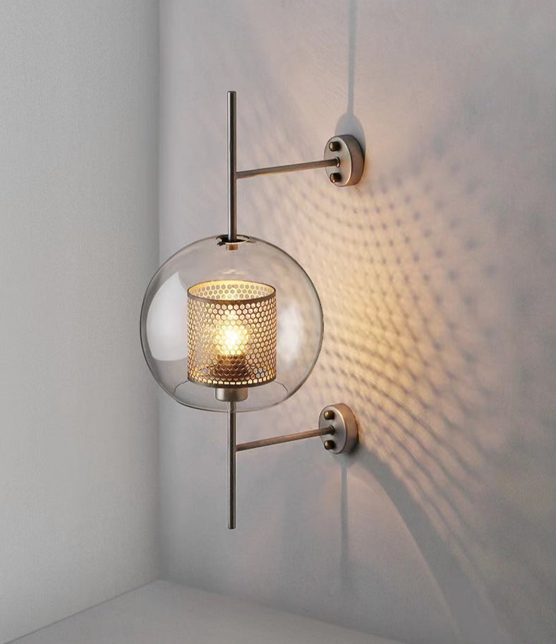 Moderne honeycomb messing og glass vegglampe