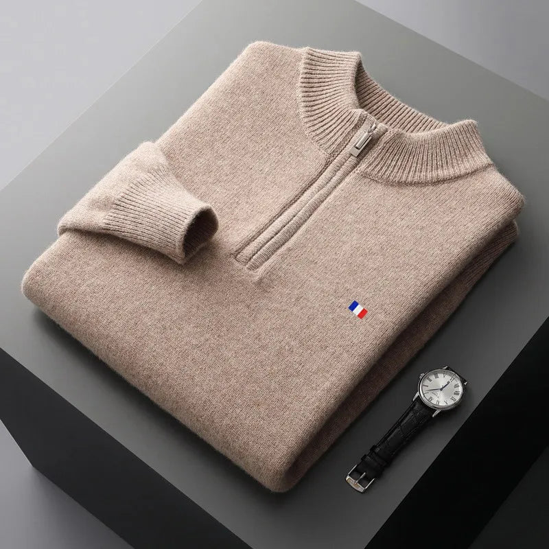 Hans: Maglione in Misto Lana Cashmere con Cerniera Mezza Alta