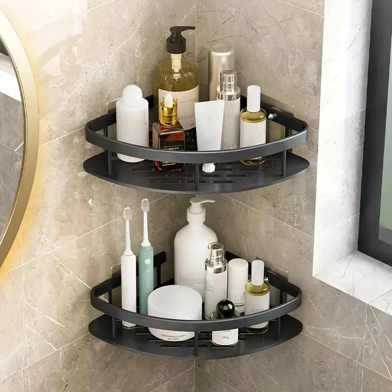 Space-Saving Aluminum Bathroom & Kitchen Shelf – Sleek, No-Drill Organizer