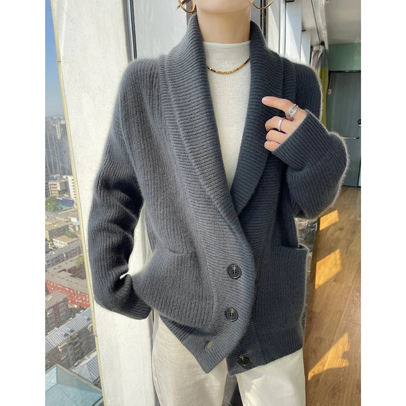 Elin : Cardigan épais pour pull d'hiver 100 % laine.