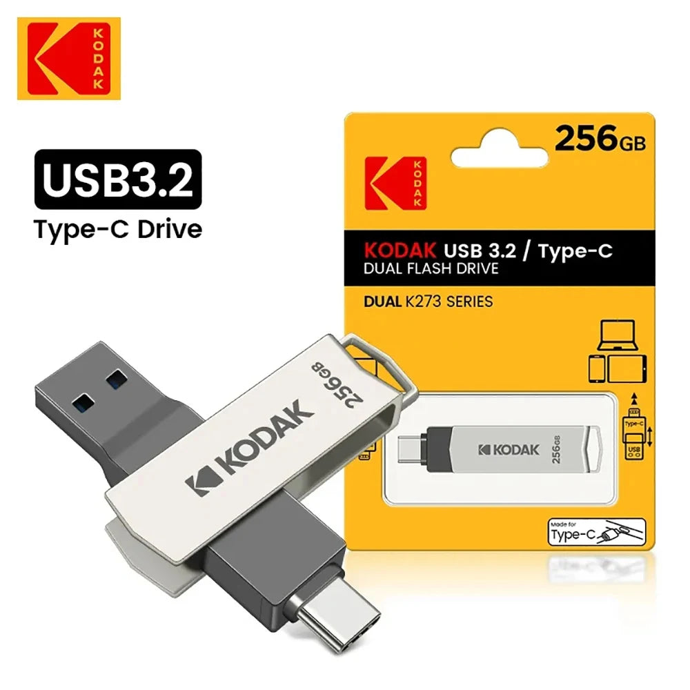 KODAK USB 3.2 Type-C Flash Drive | 32GB, 128GB, 256GB | High-Speed Dual Memory Stick for Smartphone & Laptop